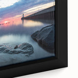 Extra large framed canvas of a textured Minnesota landscape in black with colorful accents, suitable for living room decor.