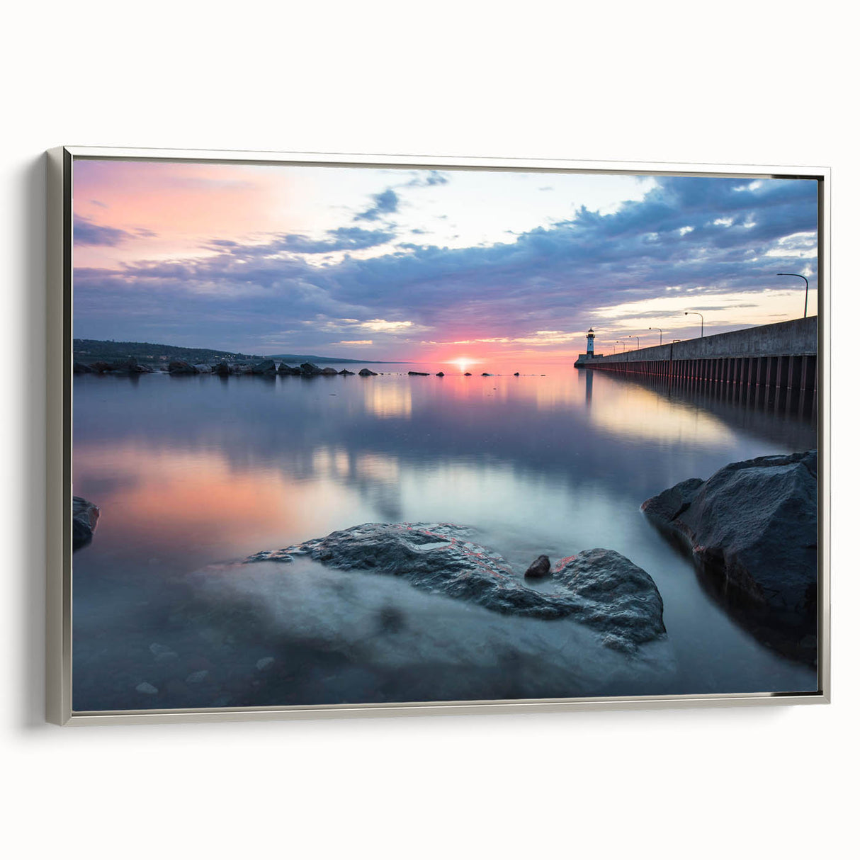 Framed canvas featuring a vintage-style landscape painting of Minnesota with colorful and black elements.