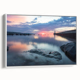 Vintage poster art of a Minnesota landscape on framed canvas, featuring vibrant colors, ideal for living room decor.