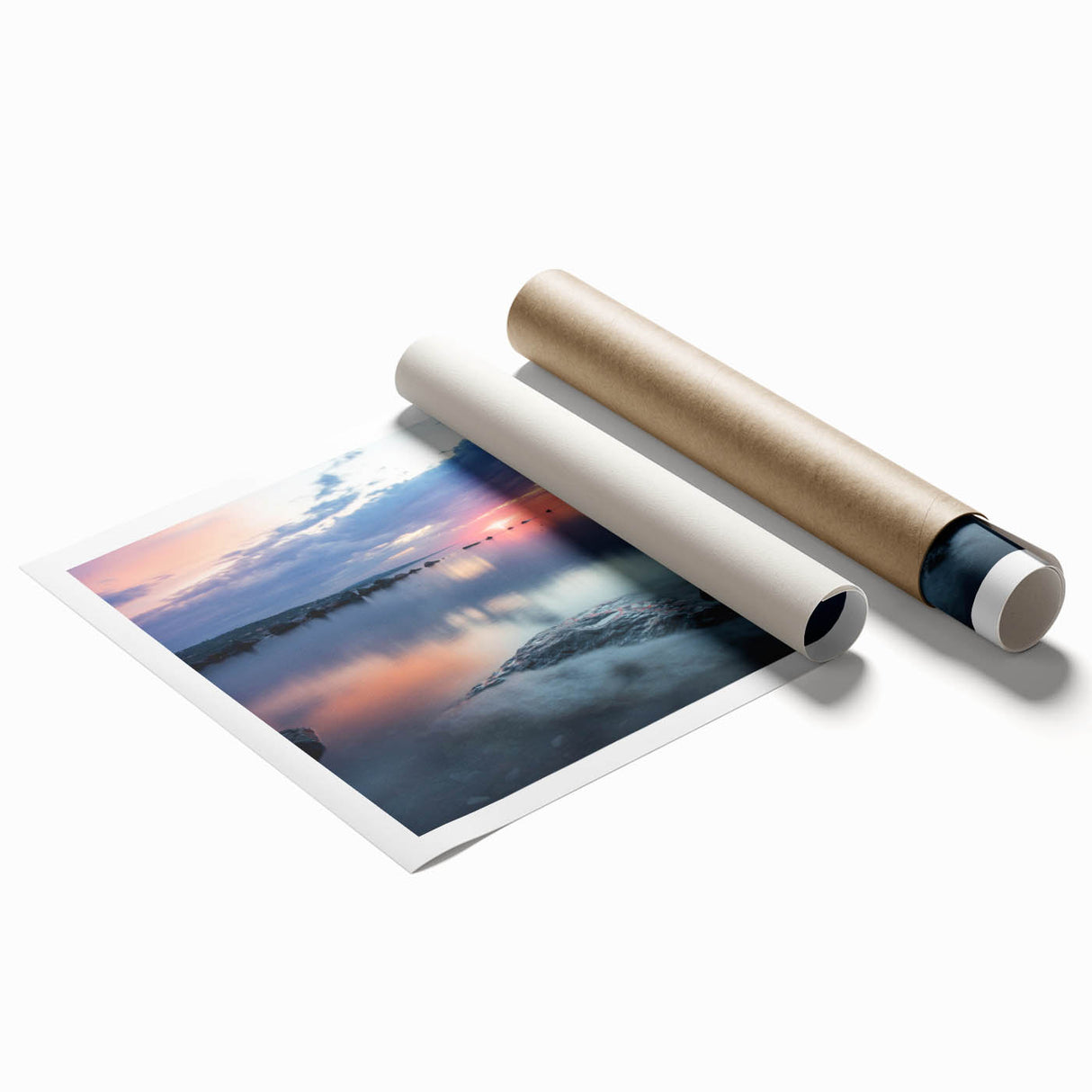 Extra large rolled print of a serene Minnesota landscape with soft floral elements in pastel shades.