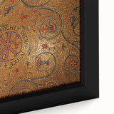Close-up of textured black wall art featuring a colorful St.