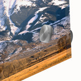 Large abstract wall art depicting a Montana landscape in warm earth tones on acrylic glass.