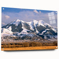 Large abstract wall art depicting a Montana landscape in muted earth tones on acrylic glass.