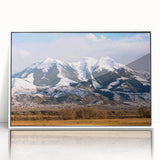 Acrylic print of a serene Montana landscape in muted greens and blues, ideal for modern nursery wall decor.