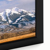Extra large framed canvas featuring a textured Montana landscape in black with colorful art accents.