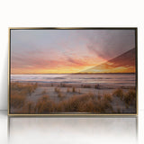 Large art print of a New Jersey scenery in mid-century modernist style, framed in gold acrylic.