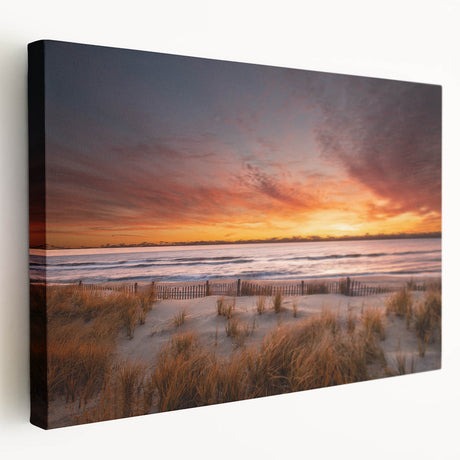 Side view of a large canvas print featuring a New Jersey scenery in muted earth tones, suitable for kitchen wall art.