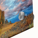 Large abstract wall art depicting New Mexico scenery in muted earth tones on acrylic glass.