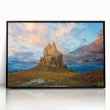 Large abstract wall art depicting New Mexico scenery in muted earth tones, framed in black acrylic.