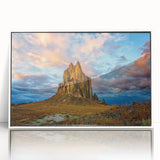 Acrylic print of a New Mexico landscape in art deco style, featuring soft pastel colors, ideal for modern nursery decor.