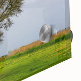 Large abstract wall art of the Outer Banks in muted oceanic tones on acrylic glass, ideal for dining room ambiance.