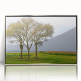 Mid-century modernist style depiction of the Outer Banks in muted blue and gray tones on a framed acrylic print.