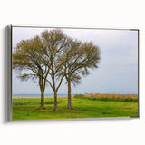 Framed canvas depicting a vintage-style landscape art painting of the Outer Banks in North Carolina, featuring muted colors.