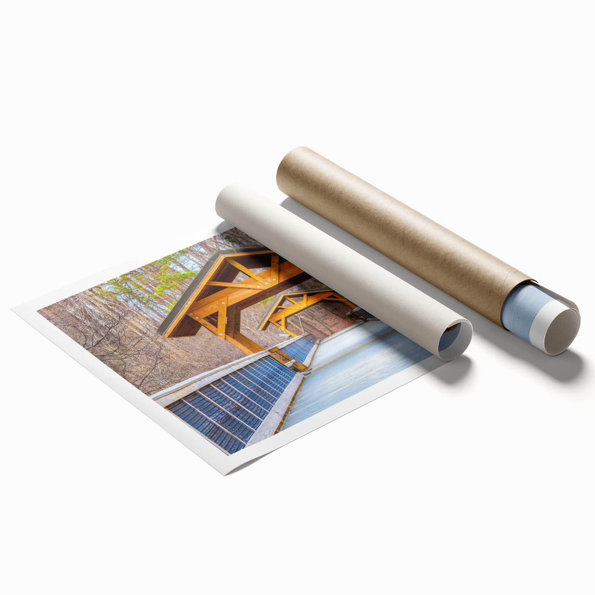 Extra large rolled print of Raleigh, North Carolina scenery with muted floral art, ideal for classy bathroom wall art.
