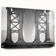 Acrylic print of the Brooklyn Bridge in muted gray tones, ideal for modern bedroom or dining room decor.