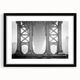 Extra large colorful art print of Brooklyn Bridge in abstract style with textured appearance on a framed black mat.