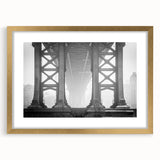 Extra large wall art depicting Brooklyn Bridge in textured abstract style with muted colors, framed with a gold mat.