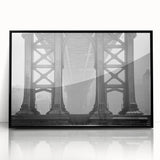 Large abstract wall art of the Brooklyn Bridge in muted gray and black tones on framed acrylic.