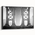 Black and white framed canvas of Brooklyn Bridge landscape, ideal for bedroom wall art.