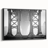 Black and white framed canvas of Brooklyn Bridge landscape, ideal for bedroom wall art.