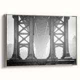 Framed canvas of Brooklyn Bridge in black and colorful tones, ideal for modern living room decor.