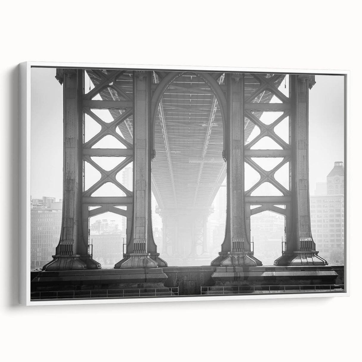 Vintage poster art of Brooklyn Bridge in black and colorful hues on extra large framed canvas, ideal for living room decor.
