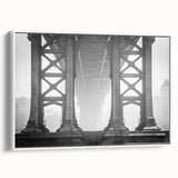 Vintage poster art of Brooklyn Bridge in black and colorful hues on extra large framed canvas, ideal for living room decor.