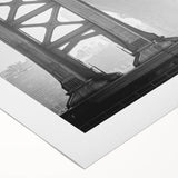 Art deco poster of the Brooklyn Bridge in muted gray shades, printed on rolled canvas, suitable for dining room decor.
