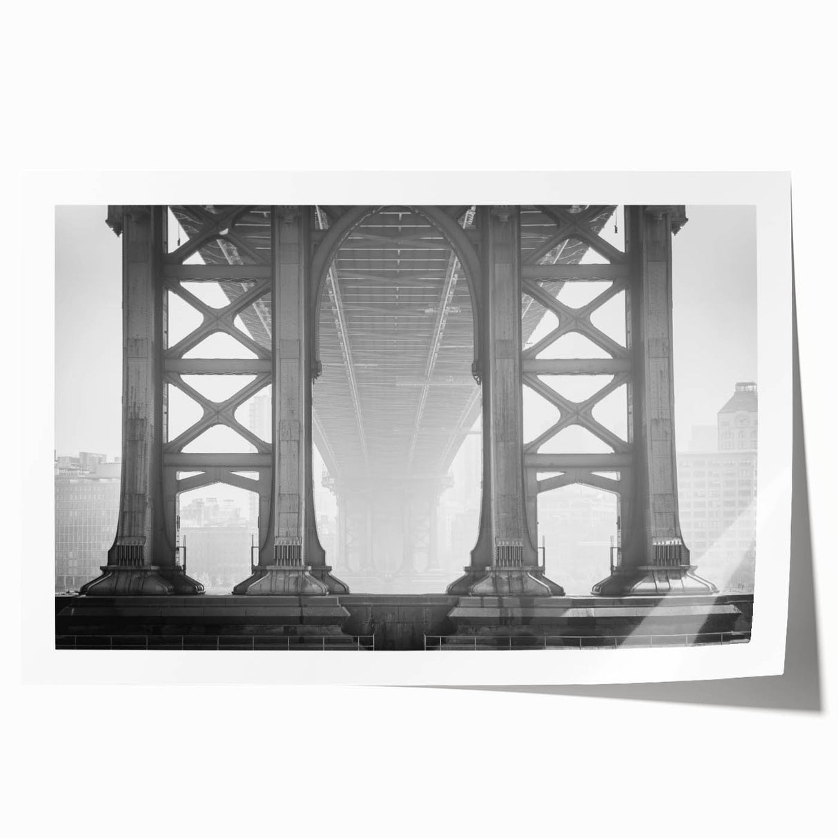 Rolled print of the Brooklyn Bridge with muted gray tones, ideal for art wall dining room.