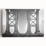 Black and white photo of the Brooklyn Bridge on stretched canvas, suited for kitchen wall art.