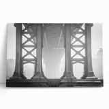 Black and white photograph of the Brooklyn Bridge on stretched canvas, ideal for kitchen wall art or bedroom ambiance.