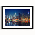 Extra large abstract art print of Manhattan skyline with vibrant colors on textured canvas, ideal for living room decor.