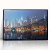 Large abstract wall art of Manhattan skyline in muted gray tones on a framed acrylic, suitable for modern art wall decor.