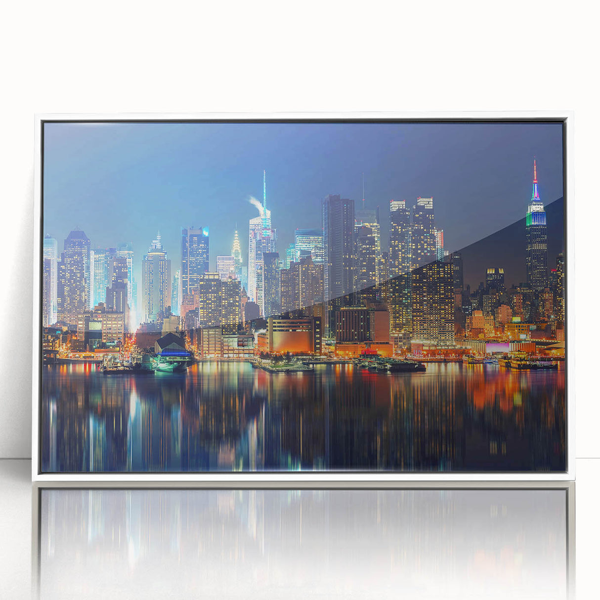 Acrylic print of New York City skyline in monochrome shades, ideal for modern art wall decor.