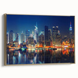 Framed canvas of vintage-style Manhattan landscape in monochrome black, ideal for bedroom wall art.