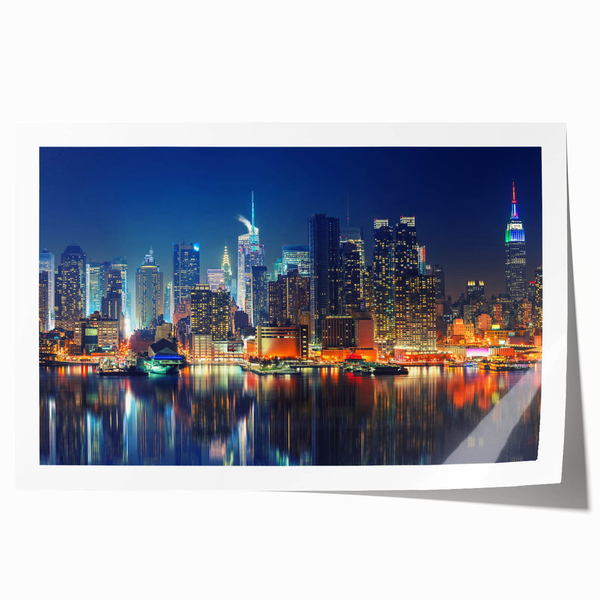 Extra large rolled print of Manhattan skyline, featuring muted gray tones and floral accents, ideal for art wall dining room.