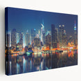 Manhattan skyline in muted gray tones on a large stretched canvas, suitable for kitchen wall art.