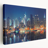 Manhattan skyline in muted gray tones on a large stretched canvas, suitable for kitchen wall art.