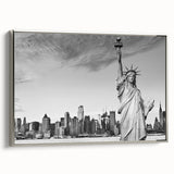 Landscape art painting of the Statue of Liberty in a vintage poster style.