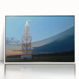 Art deco poster of Oklahoma scenery in muted earth tones on framed acrylic, ideal for modern art wall decor in a nursery.