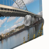 Large abstract wall art of Portland, Oregon in muted earth tones on acrylic glass, ideal for dining room ambiance.