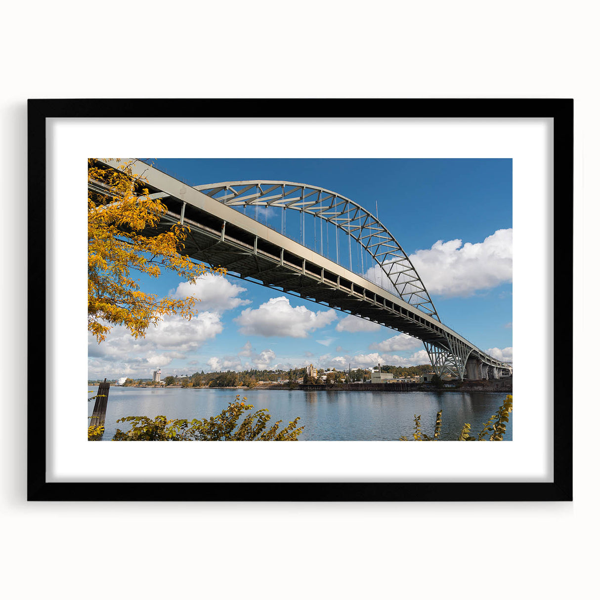 Extra large abstract art print of Portland, Oregon, with vibrant, colorful textures on a black framed canvas.