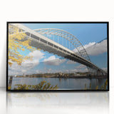 Large abstract wall art depicting Portland's scenery in muted earth tones on a framed acrylic.