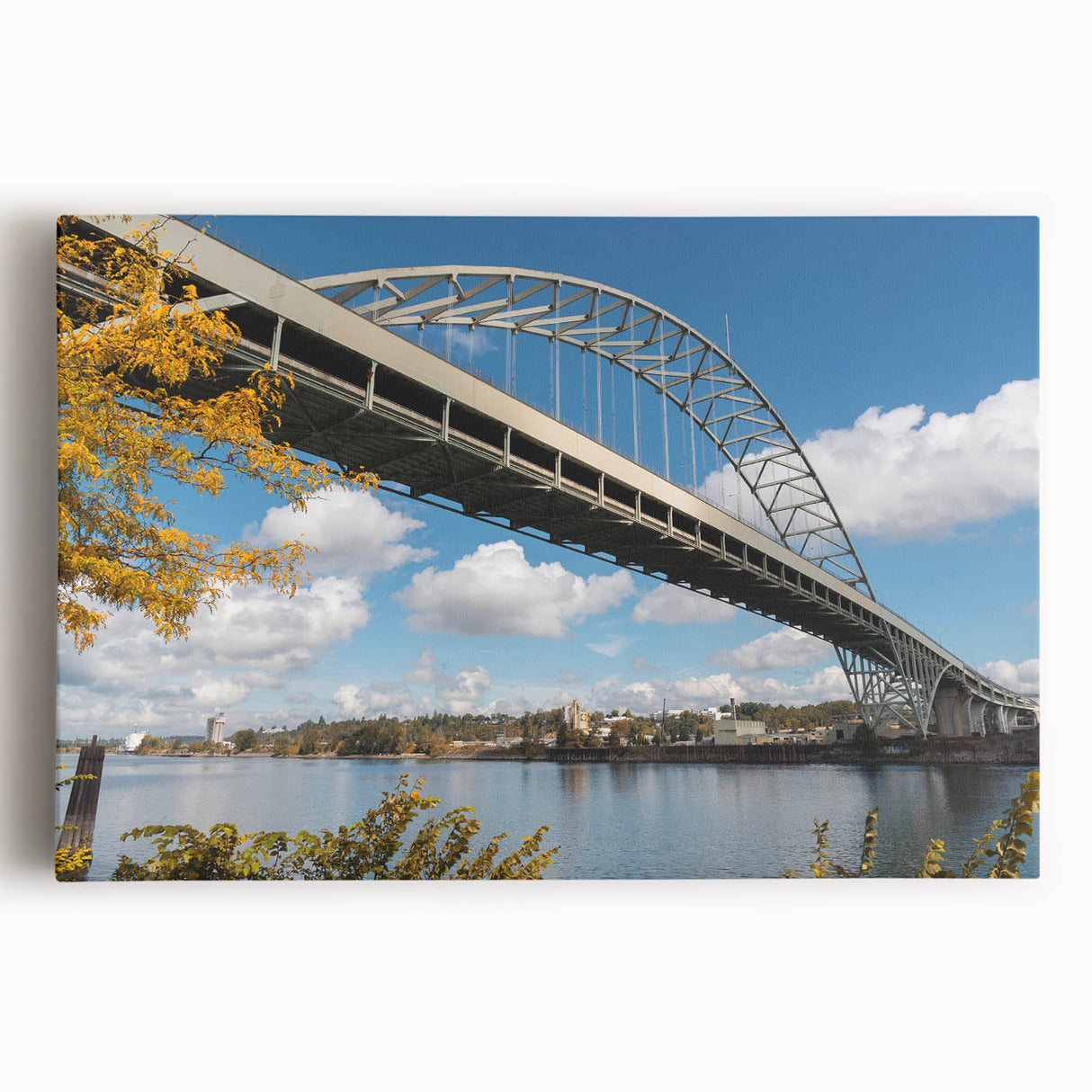 Black and white large art print of Portland, Oregon skyline on stretched canvas, ideal for kitchen wall art.