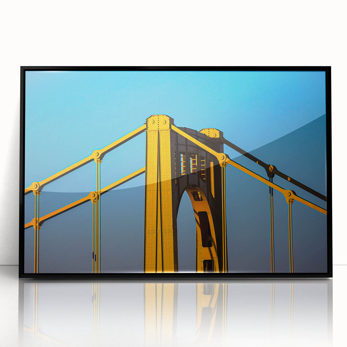 Large abstract wall art of Pittsburgh skyline in muted gray tones on framed acrylic, ideal for modern living room decor.