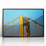 Large abstract wall art of Pittsburgh skyline in muted gray tones on framed acrylic, ideal for modern living room decor.