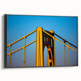 Black and white framed canvas of Pittsburgh landscape, ideal for bedroom wall art.