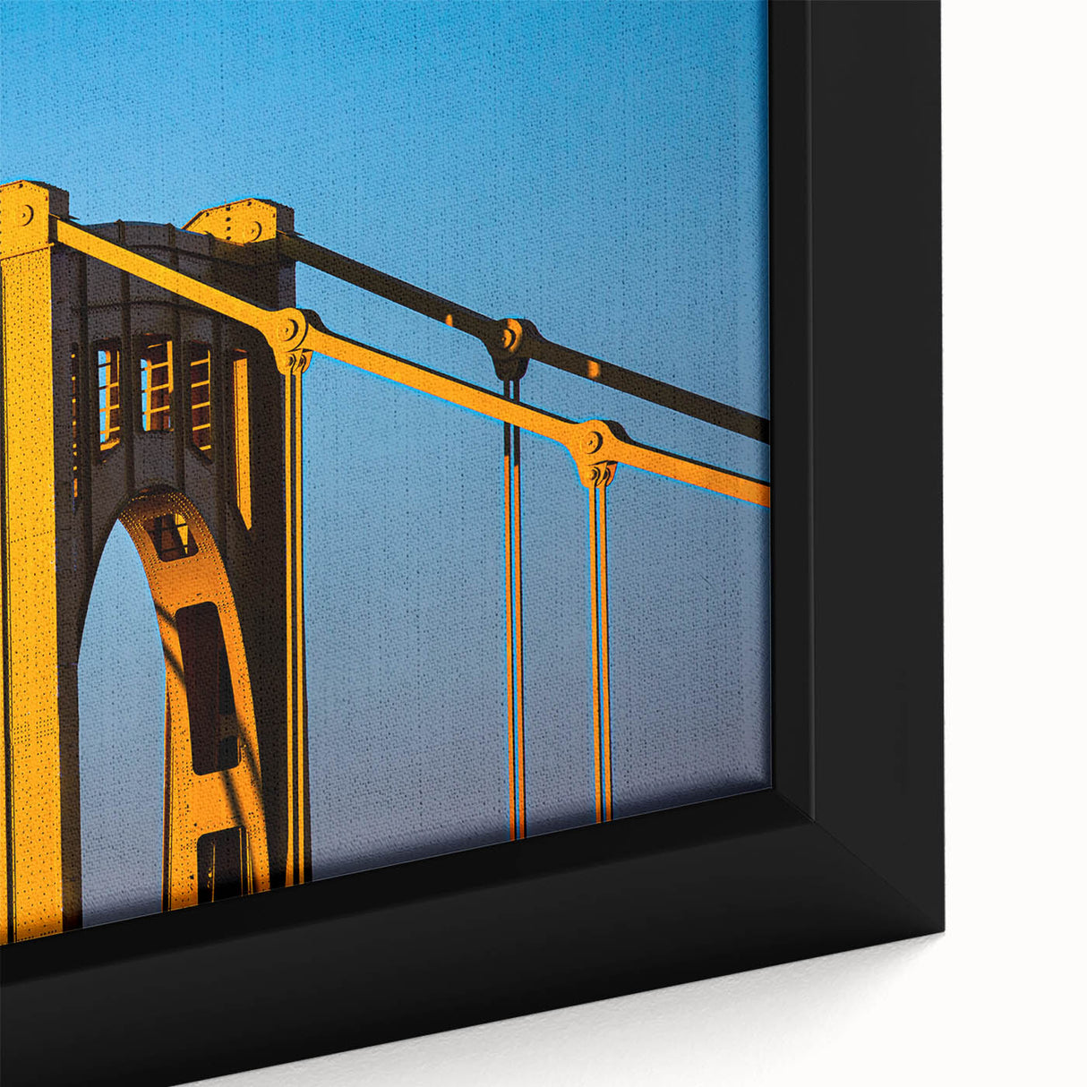 Framed canvas of a textured Pittsburgh skyline in black with colorful accents, ideal for living room decor.