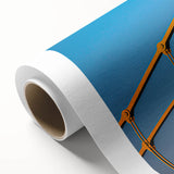 Art Deco style poster of Pittsburgh skyline in muted gold and blue tones on rolled canvas, ideal for nursery wall art.