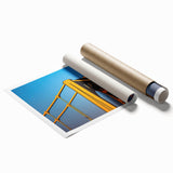 Extra large rolled print of Pittsburgh skyline with muted blues and greens, ideal for classy bathroom wall art.
